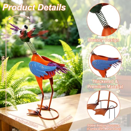 Metal Wacky Rooster Garden Statue for Patio, Backyard, Lawn - color: Yellow & Blue
