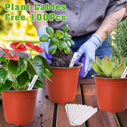 TDHDIKE 6" Plastic Plant Nursery Pots 100Pcs with 100 Labels - size: 6inch100