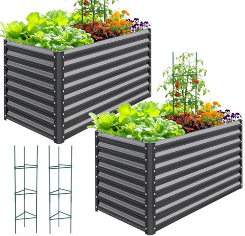 Quictent Galvanized Raised Garden Bed 4x2x2 Ft 2PCS - color: Dark Grey, size: 4x2x2 ft-2PCS