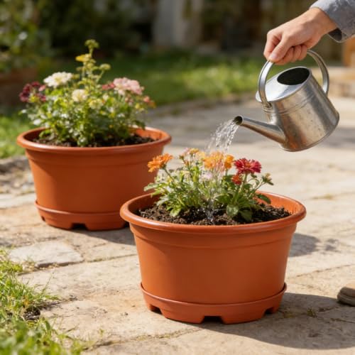 KPUVX 5 Pack 10.5 inch Plant Pots, Plastic Flower Pot - color: Red, size: 10.5 inch