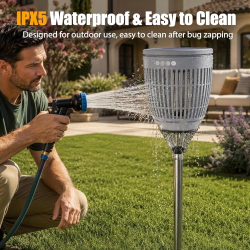 Rossetta Solar Bug Zapper Outdoor, Fly Zapper with Flame & Projector Light - color: Gray