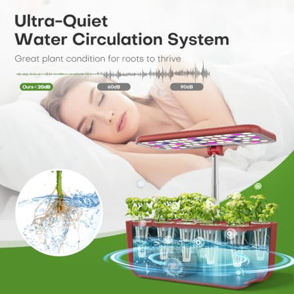 Ahopegarden Hydroponics Growing System: 10 Pods Indoor Herb Garden with LED - color: Red