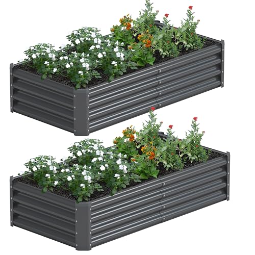 2PCS 4x2x1FT Galvanized Raised Garden Bed, Galvanized Planter Raised Garden Boxes Outdoor, Large Metal Raised Garden Beds for Vegetables-Grey - color: Gray, size: 4x2x1(2PCS)