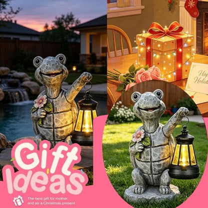 Solar Garden Outdoor Statues Turtle with Lights Resin Statue with Solar Lantern, Decorative Lawn(Turtle 2) - style: Turtle 2