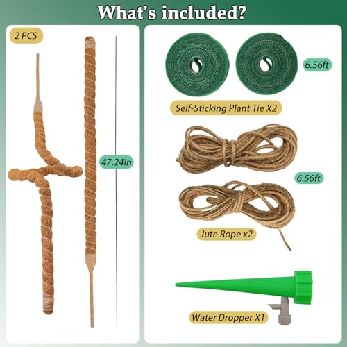 2 Pack 48" Monstera Plants Bendable Moss Pole for Climbing