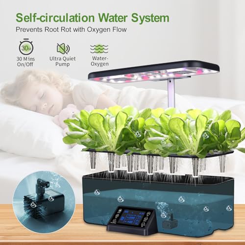 17-Pods Hydroponic Growing System with Dual Fans 24W Full-Spectrum Grow Light & Smart Control Panel for Indoor Gardening for Vegetables Herbs