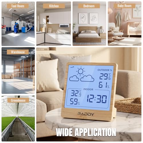 Raddy WF-50T Wireless Weather Station, Light Wood Frame - color: wood grain