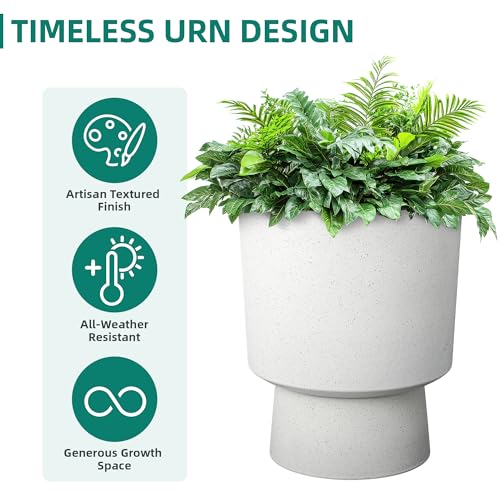 Autodaya 16.75" Urn-Style Planters Set of 2, White Terrazzo Pedestal - color: 16.8"h-white Terrazzo