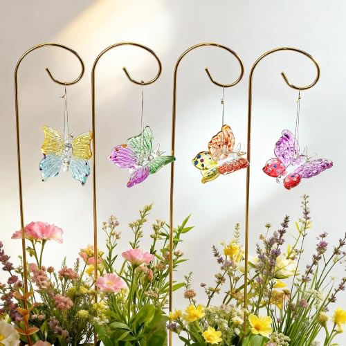 4pcs Blown Glass Butterfly Hanging with Stakes for Garden Decorations - color: Butterfly-1