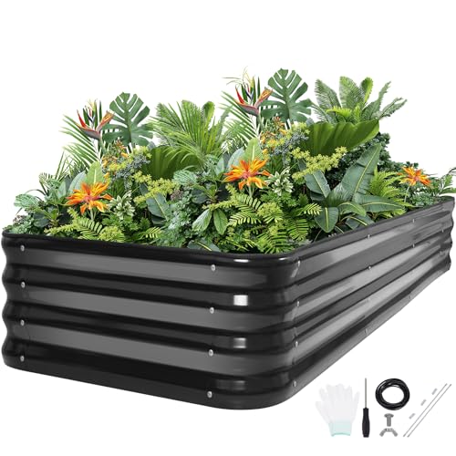 G GOOD GAIN Raised Garden Beds Outdoor, 5-in-1 Modular Metal Planter, Grey - color: Gray, size: 8x3x1ft(1pcs)