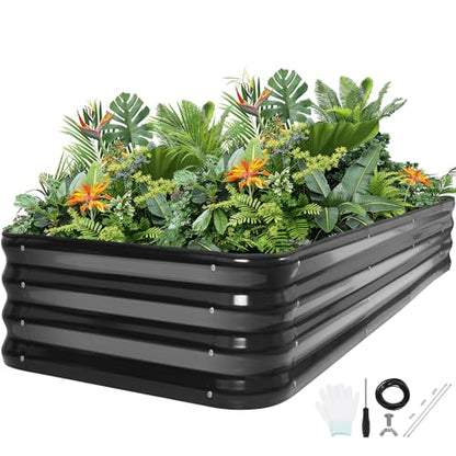 G GOOD GAIN Raised Garden Beds Outdoor, 5-in-1 Modular Metal Planter, Grey - color: Gray, size: 8x3x1ft(1pcs)
