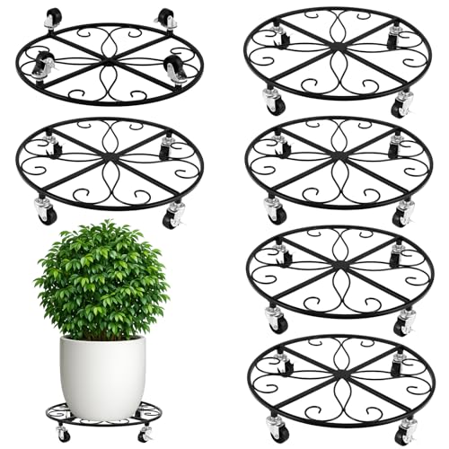 6 Pack Plant Caddy with Wheels 16 Inch Rolling Plant Stand for Large Plants Heavy Duty Plant Rollers Metal Plant Dolly Rustproof Planter Stand Wrought Iron Plant Stands Flower Cart Indoor Outdoor - size: 16 inches