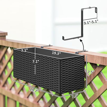 Outsunny 2-Pack 20 Inch Railing Planter Box with Hooks for Fence, Black