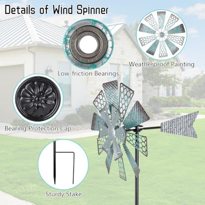Viveta Metal Wind Spinners Outdoor, 13" Kinetic Wind Spinner - color: Green Silver -Single