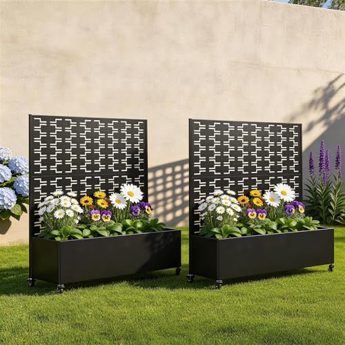 Pia Ricco Planter Box with Trellis, Privacy Planter for Climbing Plants - color: Black-brick, size: Small