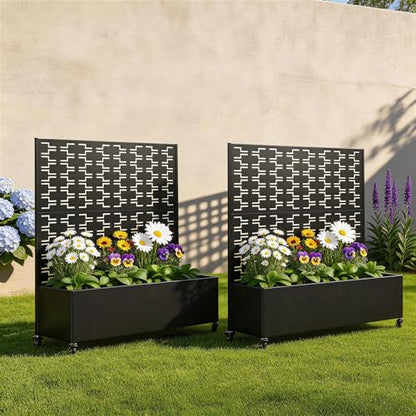Pia Ricco Planter Box with Trellis, Privacy Planter for Climbing Plants - color: Black-brick, size: Small