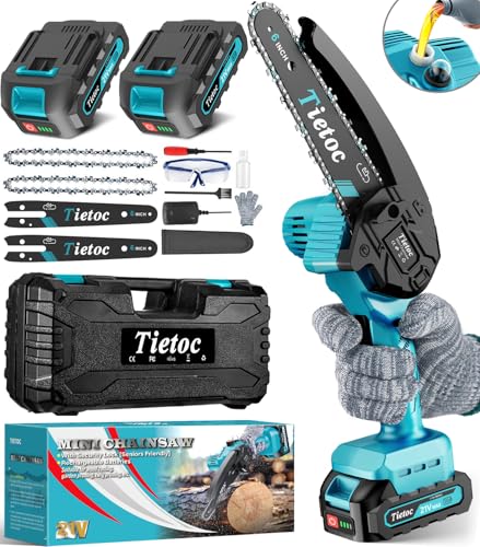 Tietoc Mini Chainsaw 6 Inch Cordless, Portable Electric Chain Saw Small Handheld Battery Powered Super Saws, Stocking Stuffers for Adults Men Gifts for Men Dad Husband Fathers Women Mom 2025 - color: Blue