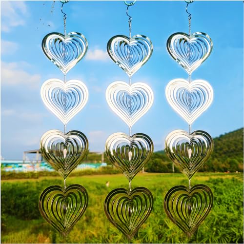 DJUAN 12Discs Bird Deterrent Reflective Wind Spinners Outdoor Garden Decor - color: Silver Heart