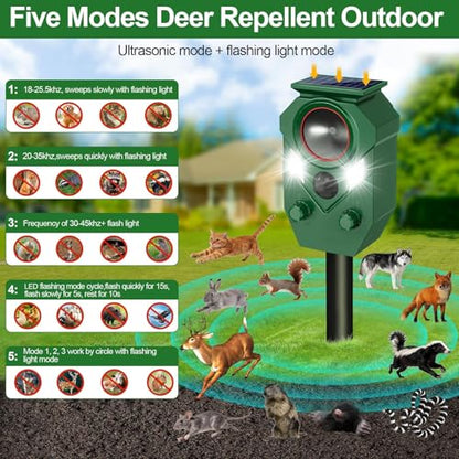Solar Powered Ultrasonic Animal Repeller with PIR Sensor, 2 Pack