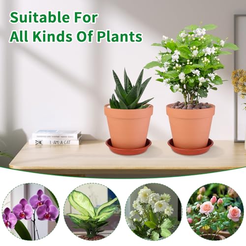 6 Pack 6 Inch Terracotta & Clay Pots with Saucer for Plants