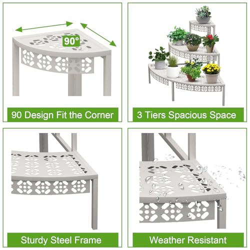 aboxoo 3-Tier Rectangular Metal Plant Stand, Ladder Flower Pot Rack - color: White, size: 27.5"L x 23.6"W x 23.6"H