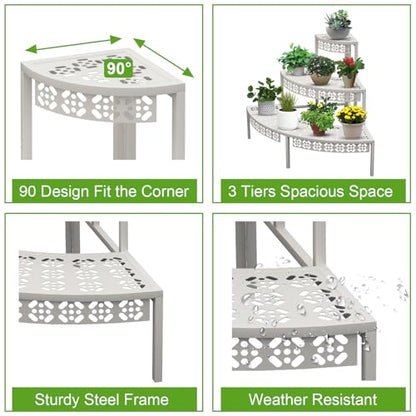 aboxoo 3-Tier Rectangular Metal Plant Stand, Ladder Flower Pot Rack - color: White, size: 27.5"L x 23.6"W x 23.6"H