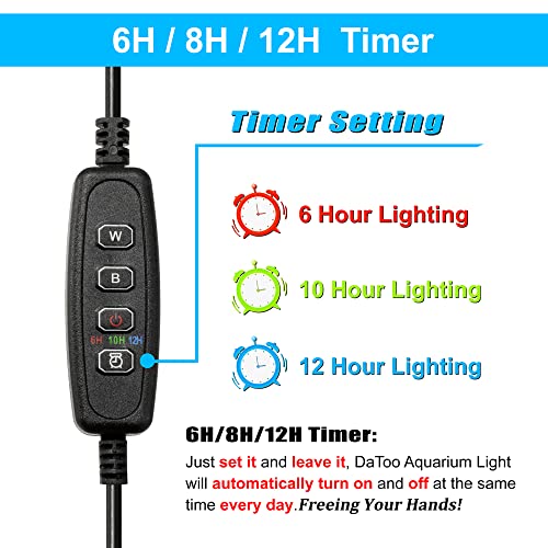 DaToo Aquarium Light Small LED Clip Light for Fish Tank 7W with Timer&Dimmer, 1 Yr Warranty - size: 7W (With Timer & Dimmer)