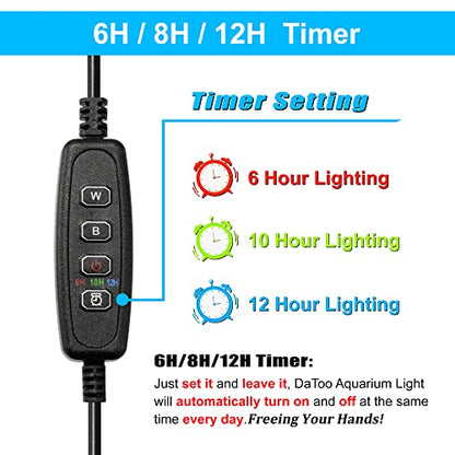 DaToo Aquarium Light Small LED Clip Light for Fish Tank 10W with Timer&Dimmer, 1 Yr Warranty - size: 10W (With Timer & Dimmer)