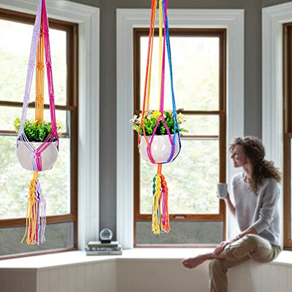 Rainbow Colorful Macrame Plant Hanger, 2 Pack - color: Colorful