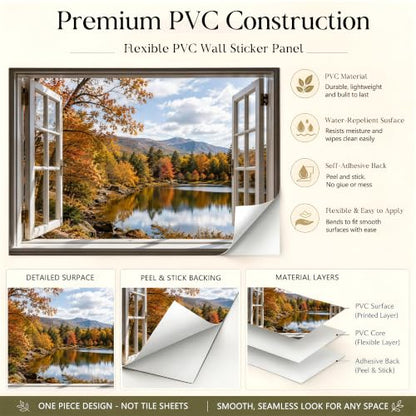 Autumn Lake Window Backsplash Sticker 17.3 x 28 in Peel and Stick PVC - color: Colorful1600