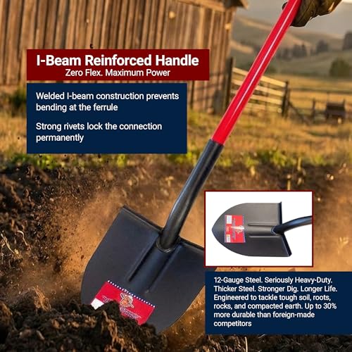 Bully Tools 12-Gauge Round Point Shovel Long Handle, Made in USA. - size: Long_Handle