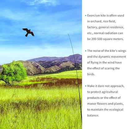 eyijklzo Bird Scarer Hawk Flying Kite with 13ft Telescopic Pole-Black - style: Black-with 4m pole