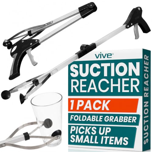 Vive Foldable Suction Reacher Grabber Tool for Elderly (1) - 32 Inches Long Reach Grabber Claw - Pick Up Grab Tool - Reachers for Disabled & Seniors Heavy Duty - Trash, Garbage, Cups Picker Assist