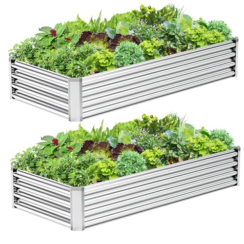 2PCS 6x3x1FT Galvanized Raised Garden Bed, Galvanized Planter Raised Garden Boxes Outdoor, Large Metal Raised Garden Beds for Vegetables-Silver - color: Silver, size: 6x3x1(2PCS)