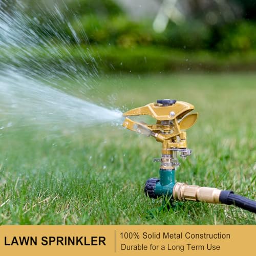 FANHAO 100% Metal Lawn Sprinklers for Yard, 360° Adjustable Spray Pattern