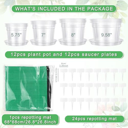 12PCS 5.75/7/8/10 in Clear Nursery Pots with Drainage Plant Pots