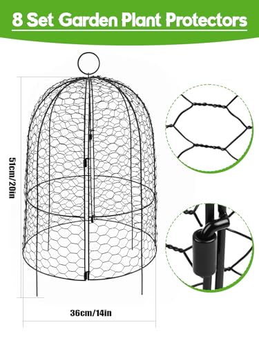 Kalolary 8 Packs Plant Protectors from Animals Large Wire Plants Cage - style: Cloche
