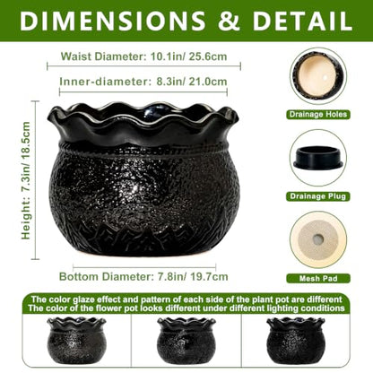 Ceramic Planters for Plants, 10 Inch Flower Pots, Black - color: Black, size: 10 Inch