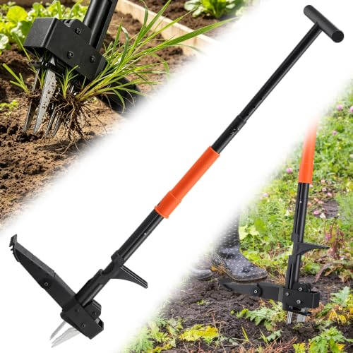 Weed Puller Tool with Long Handle, Stand Up Weeding Tool Gardening for Various Grass, Weed Remover Pulling Extractor Tool for Garden, Lawn, Yard , 4 Metal Claws with Foot Pedal Manual Weeders 43"