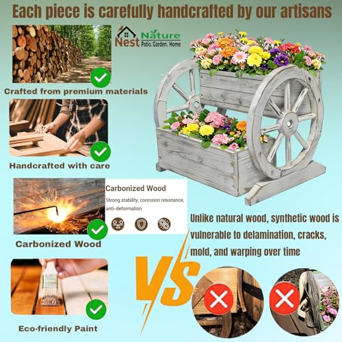 NestNature Wooden Wagon Planter Box|Raised Garden Bed W/Wheels for Plants - color: Antique White, size: Classic-2Tier