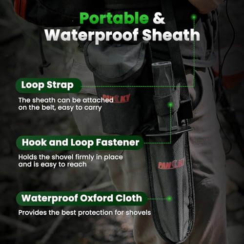 PANCKY Metal Detector Shovel with Extended Handle & Carrying Sheath, Heavy Duty Double Serrated Edge Metal Detecting Digging Tool, Digger Trowel for Gardening, Camping
