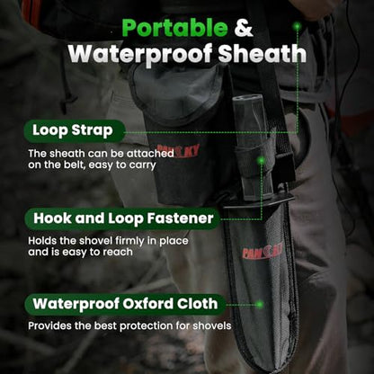 PANCKY Metal Detector Shovel with Extended Handle & Carrying Sheath, Heavy Duty Double Serrated Edge Metal Detecting Digging Tool, Digger Trowel for Gardening, Camping