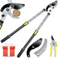 Heavy-Duty Extendable Lopper Set, 28-39" Telescopic Compound Action Branch Cutter with 2" Cutting Capacity & Hand Pruner