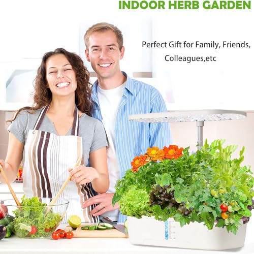 Hydroponics Growing System Kit 12 Pods Indoor Herb Garden with Grow Light - color: White