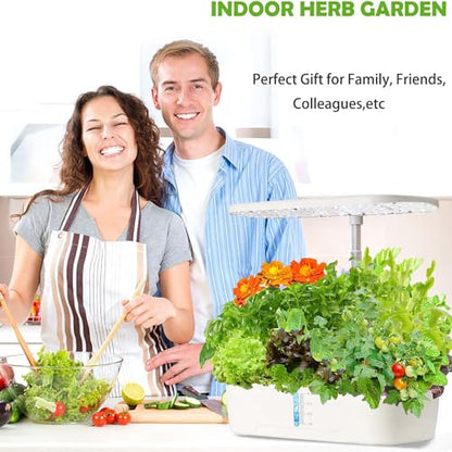 Hydroponics Growing System Kit 12 Pods Indoor Herb Garden with Grow Light - color: White
