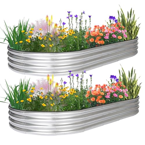 JERIA 2 Pcs 8×4×1ft Oval Raised Garden Bed,Galvanized Raised Garden Bed Kit Outdoor Metal Gardening Planter Box for Vegetable, Fruits, Flower，Herbs - size: 8×4×1ft(2pcs)