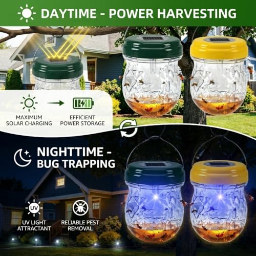 4 Pack Solar Wasp Traps Outdoor Hanging, Bee Traps for Outside