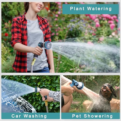 25FT Garden Hose, Stainless Steel Water Hose Flexible with a 10-Mode Nozzle Sprayer, No Kink, Lightweight, Puncture Proof, Ideal for Indoor & Outdoor Light Use, 5/8'' Outside Diameter - size: 25 feet