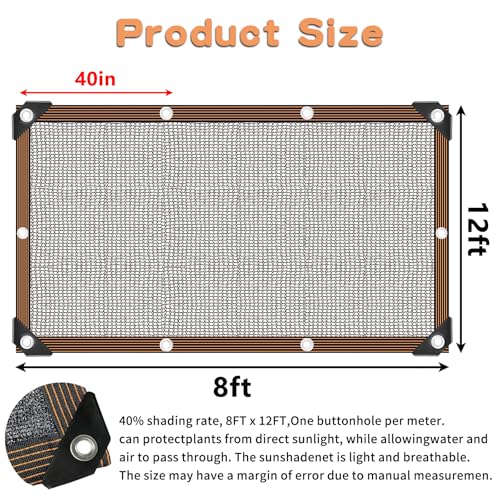 Shade Cloth for Plants Greenhouse, 40-50% Sunblock Shade Sails -for Outdoor Garden Pergola Patio Lawn Plant, Easier to Hang Sun Neting Cover for Kennel Chicken Coop - size: 8'x12'