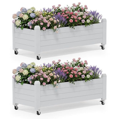 Fancyango Raised Garden Bed with Wheels 13.3" Hx2 -Ashen - color: Ashen, size: 13.3"Hx2